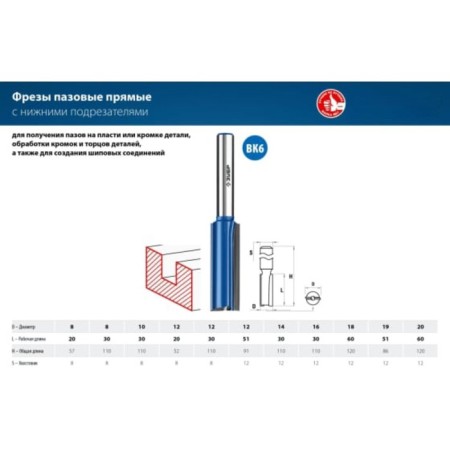Frases groove bison 28755-18-60, straight, with cutters, shank d = 12 mm, 18 x 60 mm-3