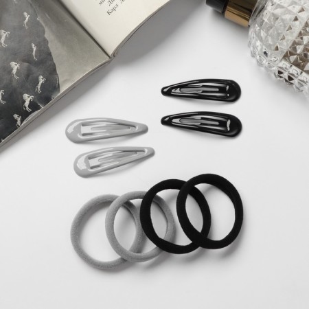 Hair set "Mira" (4 invisibility-5 cm, 8 elastic bands-3.5 cm) gray-black-1