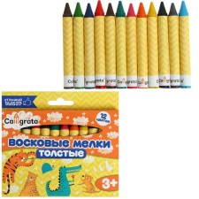 Voskovoy pencils, 12 colors, thick, 93 x 11 mm, in a cardboard box