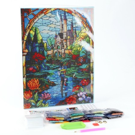 Diamond mosaic with full filling on canvas with a subframe "Castle", 30 x 40 cm-1
