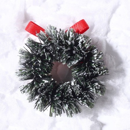 Decor "New Year's Wreath with a bow", a set of 3 pcs., Size 1 pc. -3 cm, dark green color-4