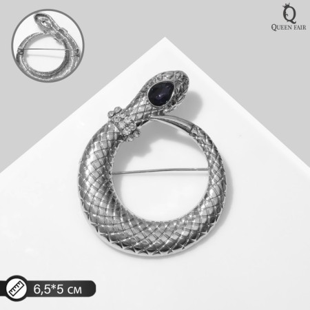 Brooch "Snake" ring, blue-white color in silver