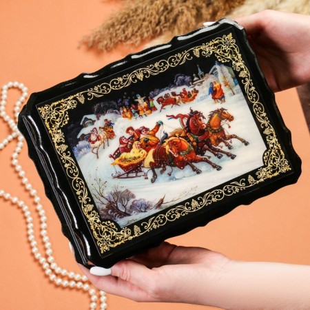 Casket "Racing on Troika", 17 × 23 × 6 cm, lacquer miniature-2
