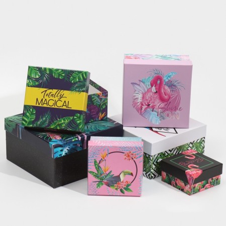 A set of boxes 6 in 1, gift packaging, Flamingo, 10.2 x 10.2 x 6 - 20 x 20 x 11 cm