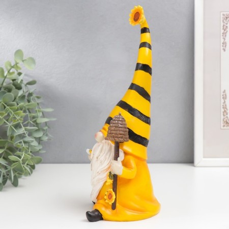 Polystone souvenir "Dwarf with a mushroom in a yellow striped cap" 25x11.5 cm-3