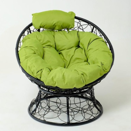 Armchair "Papasan" mini, rattan, pillow green mix, black frame, 81x68x77cm