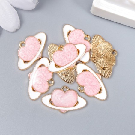 Decor for creativity metal, enamel "heart in the belt of Orion" Pink 2x1.3 cm-2