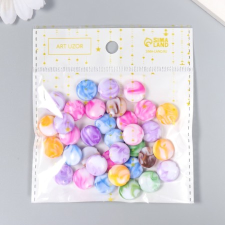 Beads for creativity plastic "flattened circles of marble" colored 20 g 1.3x1.3x0.5 cm-2