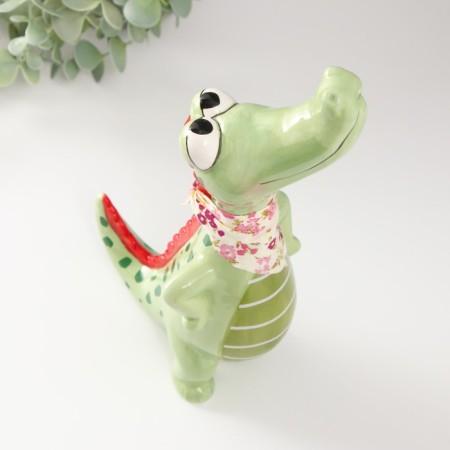 Souvenir Ceramics "Crocodile with a scarf" Green 14.2x9.5x24.5 cm-4