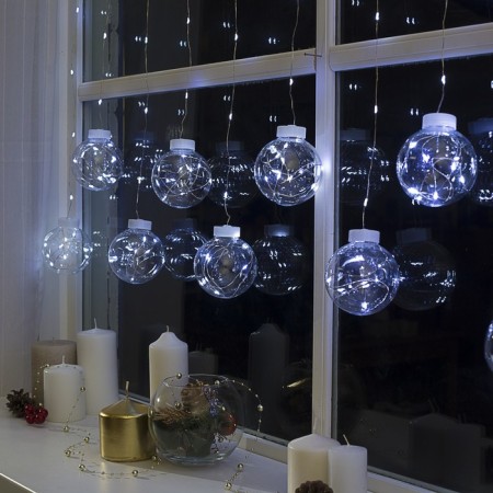 Garland “fringe” 2.5 × 0.7 m dews with nozzles “balls”, ip20, silver thread, 150 LED, white glow, 12 V