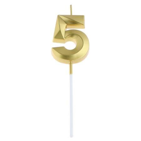 Candle in the cake on the “line” skewer, the number “5”, gold, 5 cm-5