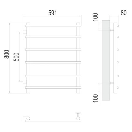Terminus heated towel rail "Quint" P6, 500x800 mm, side connection, chrome-3