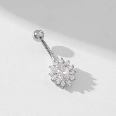 Piercing in the navel "Empress", bar l = 1 cm, white color in silver
