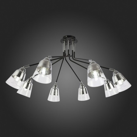 Ceiling EVOLUCE lamp. Sle102902-08. Lirino. 8x40 watts, E27, 73x73x44 cm, black color, chrome-1