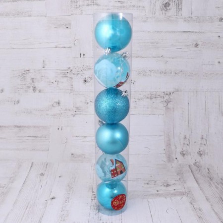 Set of balls plastic D-8 cm, 6 pcs "Winter House" Blue-1