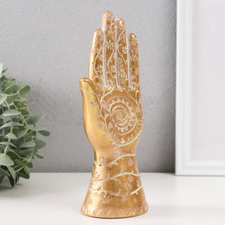 Souvenir Polystone "Hand of Fatima. Flower pattern. Hams" gold 9.5x6x21 cm-1