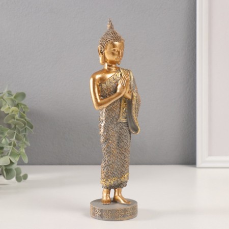 Souvenir Polystone "Buddha - Anjali -Mudra" Golden 6x7x23.5 cm-1
