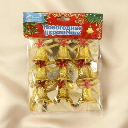 Jewelry decoration "relief bells" (set 9 pcs) 2 cm, mix, gold-2