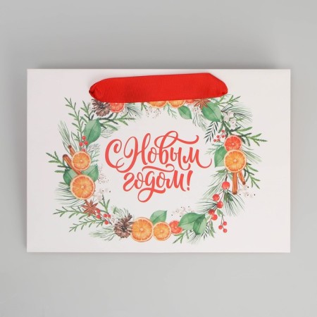 Gift package with a wide bottom "Happy New Year", 20 x 14 x 13.2 cm, New Year-4