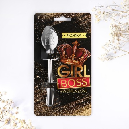 A teaspoon spoon with “Girl Boss” engraving, on a gift card, 3 x 14 cm.-1