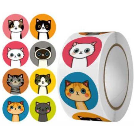 Stick Paper "Drawn Cats" d = 2.5 cm 500 pcs in a roll 3x6.5x6.5 cm