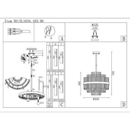 Suspended chandelier ST LUCE. SL1634.103.06. Rens. 6x60 watts, E14, 45x45x55 cm, chromium color-5