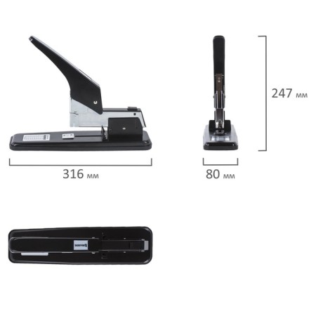 Powerful Stapler, No. 24/6 - 23/24, up to 200 sheets, Brauberg Maschine, Metal Corps, Black-3