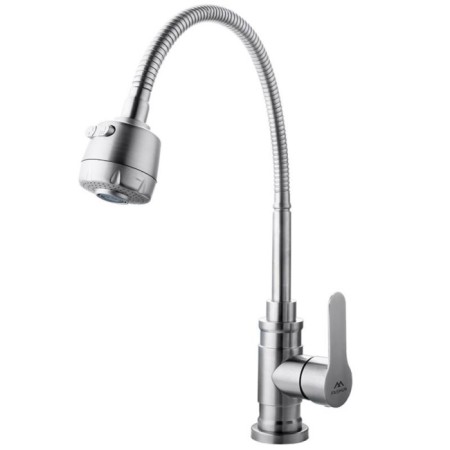 Fashun A54401-3 kitchen mixer, single-legged, flexible spout, stainless steel, satin