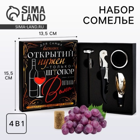 Gift set of corkscrew, aerator, cap, thermometer "for discoveries", 14 x 16 cm-1