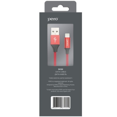 PERO DC -02, Lightning cable - USB, 2 A, 1 m, fabric braid, red-4