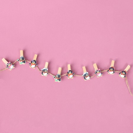 Decorative clothespins with a rope for the suspension "Penguins" set 10 pcs., 2.5 × 12.5 × 13.5 cm