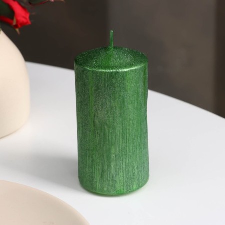 Candle - cylinder "Vintage", 5x10 cm, green-1
