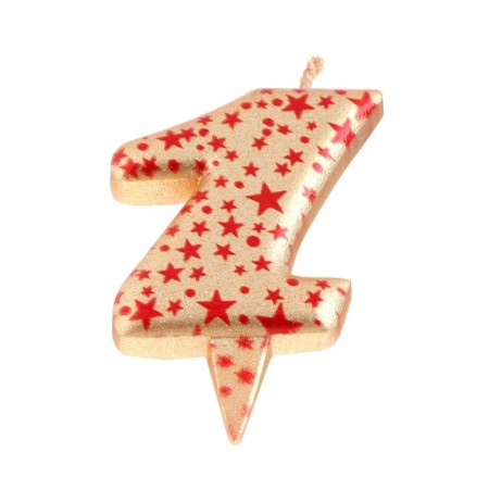 Candle in the Sanata cake, number "1", gold with red stars, 5.5 cm-2