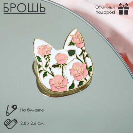 Brooch "cat" Flower pattern, colored in gold