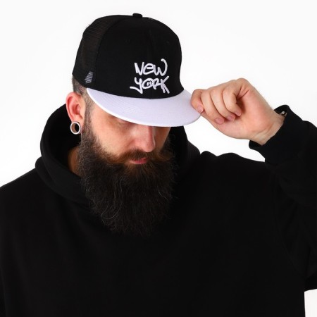Men's cap with a direct visor of New York, black color, mesh, pr 56-8