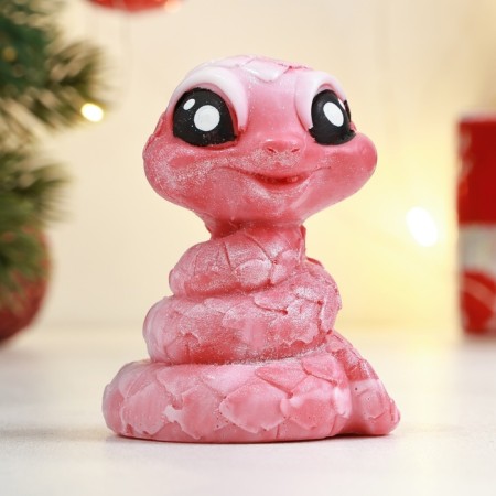 New Year. Symbol 2025. Figure soap "snake" pink with silver