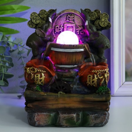 Table fountain with backlight "Two elephants with a Chinese coin" 12x15x21 cm-5