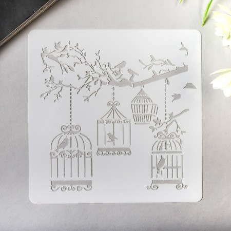 Stencil plastic "Cells with birds" 13x13 cm