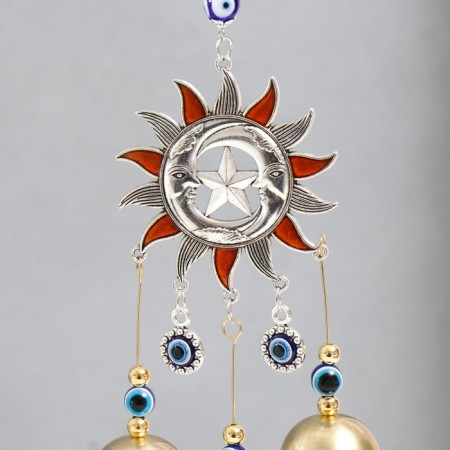 Wind Music Metal "Star, two months and the sun" red, from the evil eye 3 bells 27 cm-1