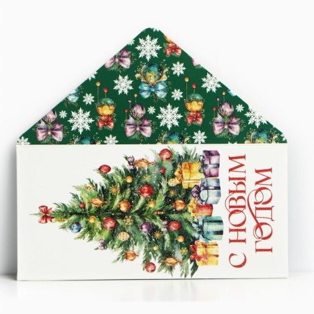 Money envelope "Happy New Year", Christmas tree, glitter, 16.5 x 8 cm, New Year-1