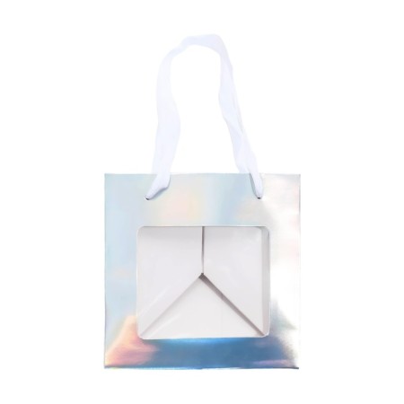A packet for a cake with a square bottom and window, holographic, 15 x 15 x 15 cm-4