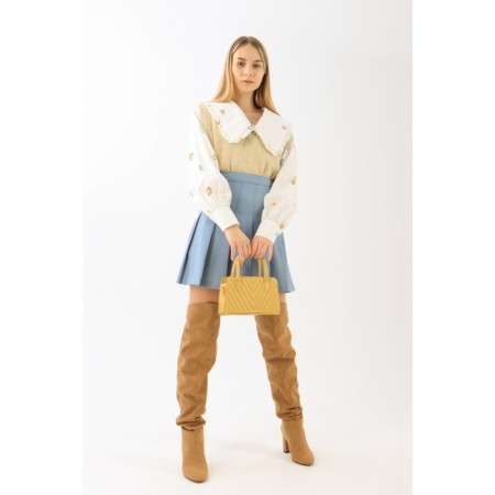 Bag Women's Tout with zipper, long belt, yellow color-3