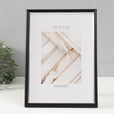 Photo frame Plastic "Mira" 21x29.7 cm, (A4) Black with silver (plastic screen)