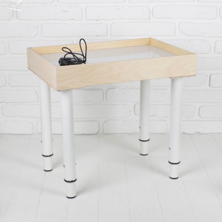 Sand drawing table, 35 × 50 cm, plywood, plexiglass, white backlight