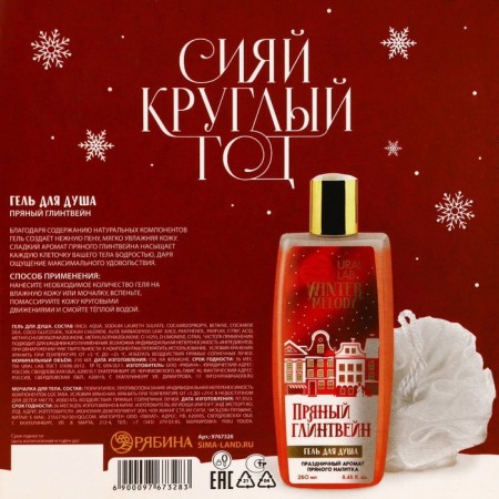 Gift set of cosmetics, shower gel 250 ml and washcloth, Winter Melody by Ural Lab-8