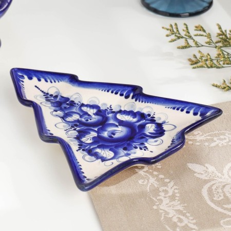 Tray "Christmas tree", author. Karavatskaya, Gzhel, 20x18 cm