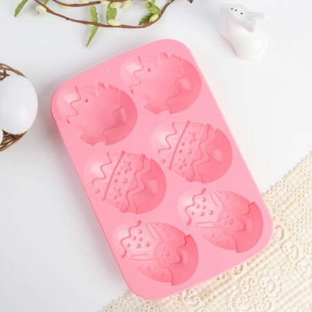 Silicone form on Easter "Hares and Chickens", pink-2