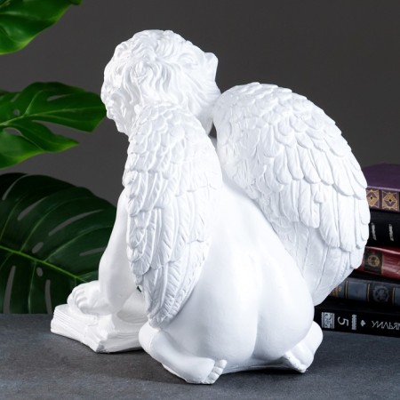 Figure "Angel Sitting Big Reading" White, 34x36x29cm-2