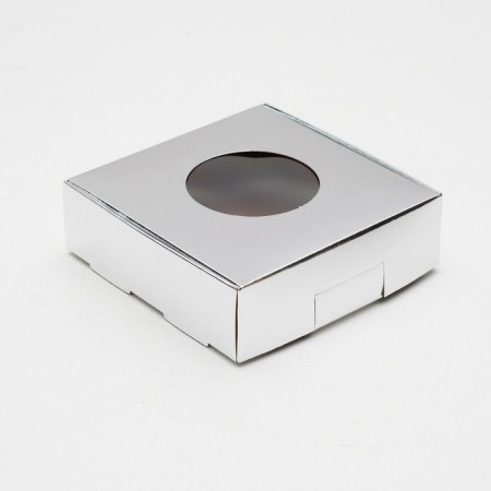 Cookie box, with a window, silver, 10 x 10 x 3 cm