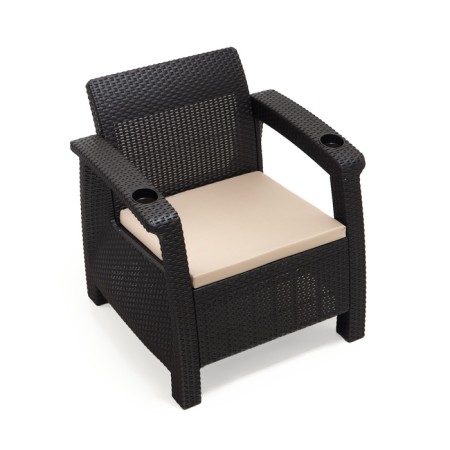 Roatan chair, with cup holders, 73x70x79 cm, mokko color, with beige pillow-1